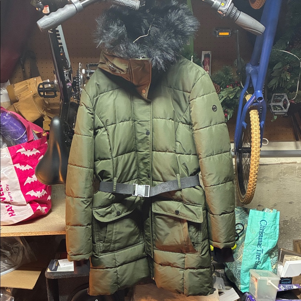 Michael Kors Olive Puffer Coat with Belt